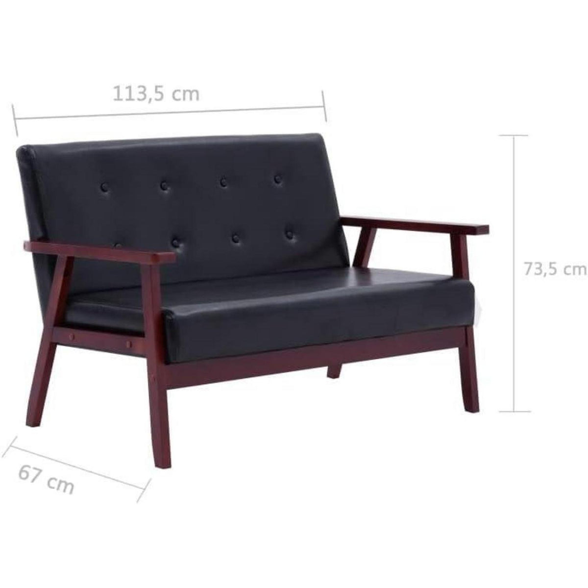 2-tlg. Sofagarnitur Schwarz Kunstleder – Klein & Komfortabel