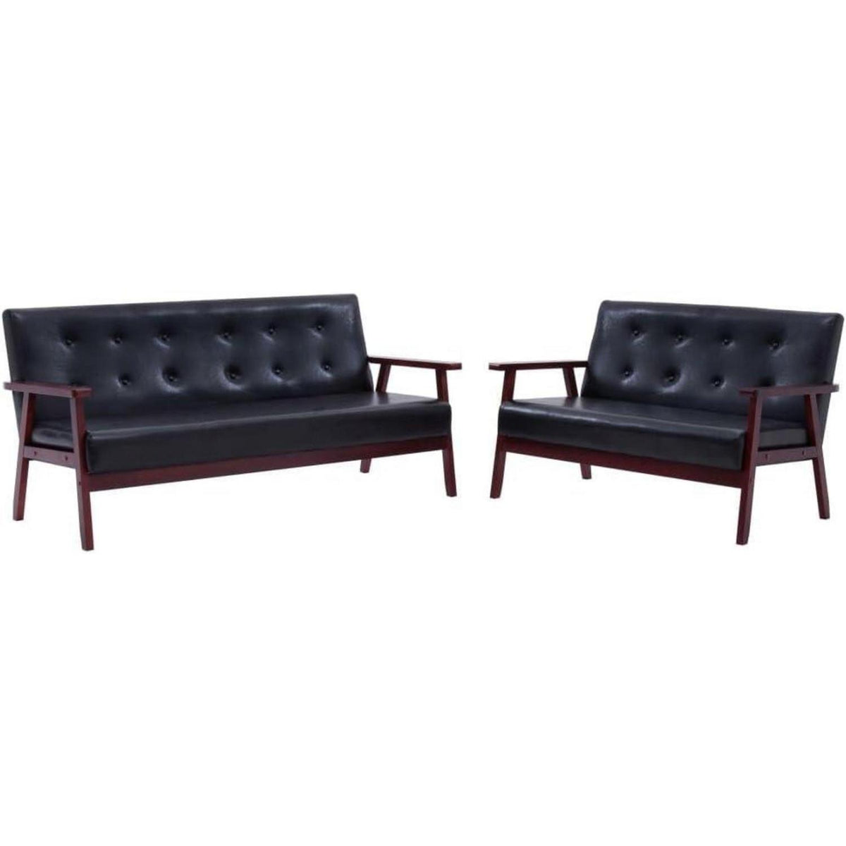 2-tlg. Sofagarnitur Schwarz Kunstleder – Klein & Komfortabel
