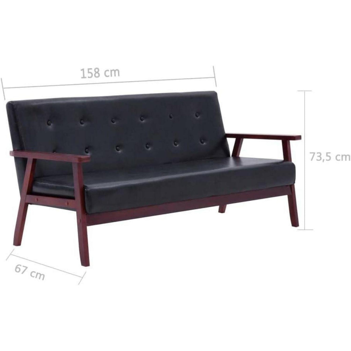 2-tlg. Sofagarnitur Schwarz Kunstleder – Klein & Komfortabel