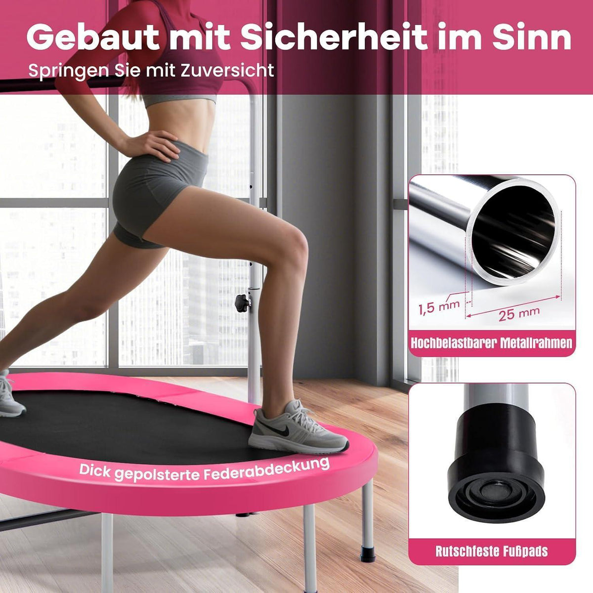 Trampolin 2er Set, Klappbar & Verstellbar – Rosa Fitnessspaß
