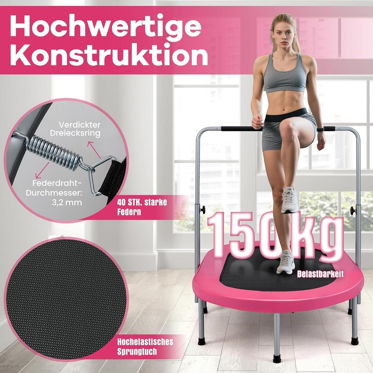 Trampolin 2er Set, Klappbar & Verstellbar – Rosa Fitnessspaß