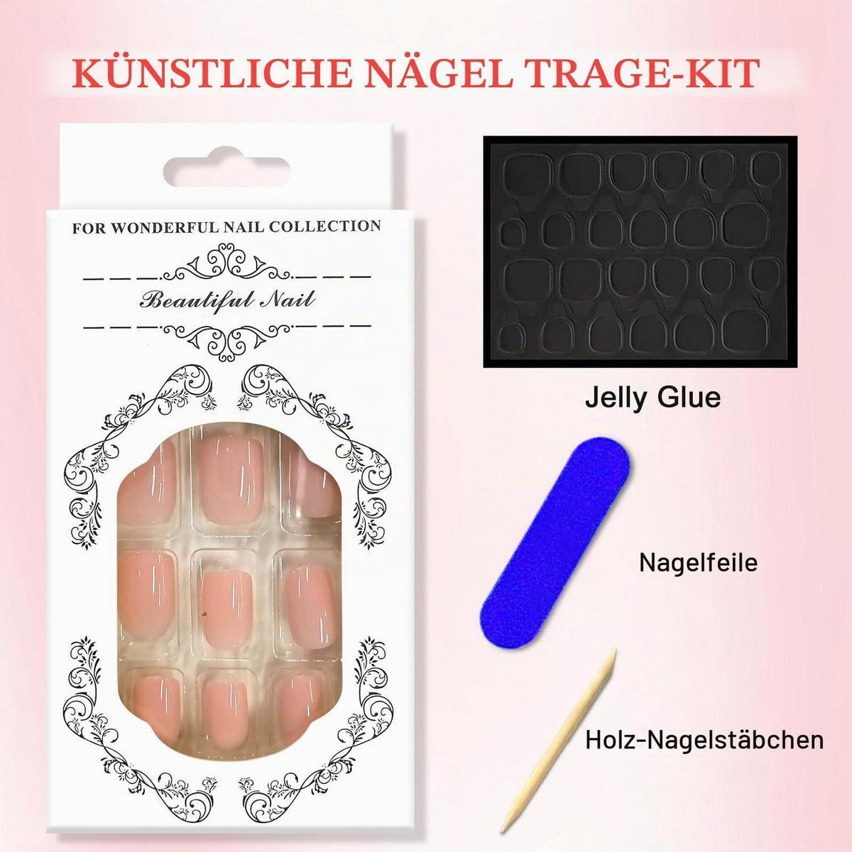 Rosa Press On Nails - Kurze Eckige French Nägel 24er Set