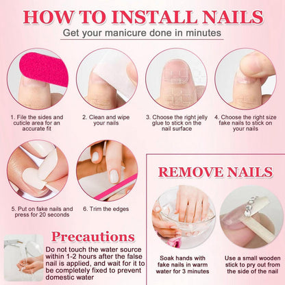 Rosa Press On Nails - Kurze Eckige French Nägel 24er Set