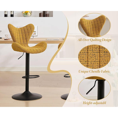 Moderner Barhocker 4er Set, Höhenverstellbar & 360° Drehbar, Gelb