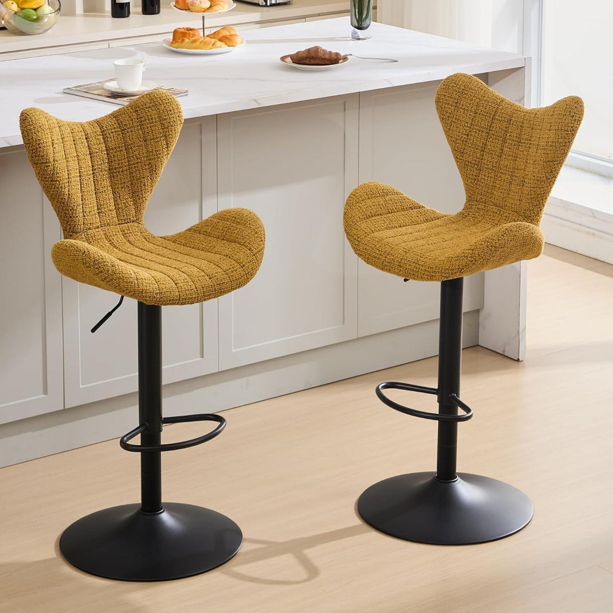 Moderner Barhocker 4er Set, Höhenverstellbar & 360° Drehbar, Gelb