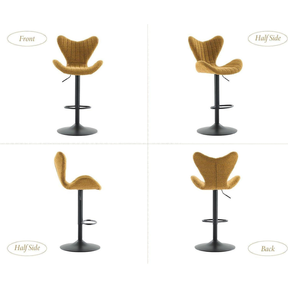 Moderner Barhocker 4er Set, Höhenverstellbar & 360° Drehbar, Gelb