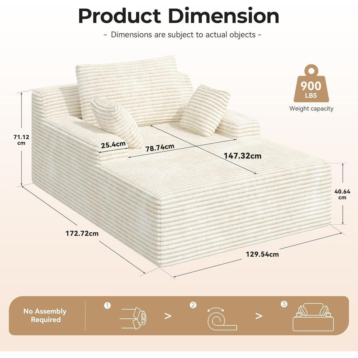 Modernes Cord Sofa mit Schlaffunktion – Beige, 172x130x71cm