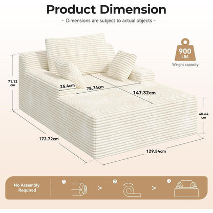 Modernes Cord Sofa mit Schlaffunktion – Beige, 172x130x71cm