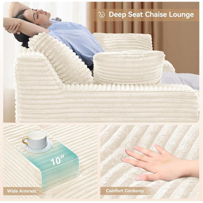 Modernes Cord Sofa mit Schlaffunktion – Beige, 172x130x71cm