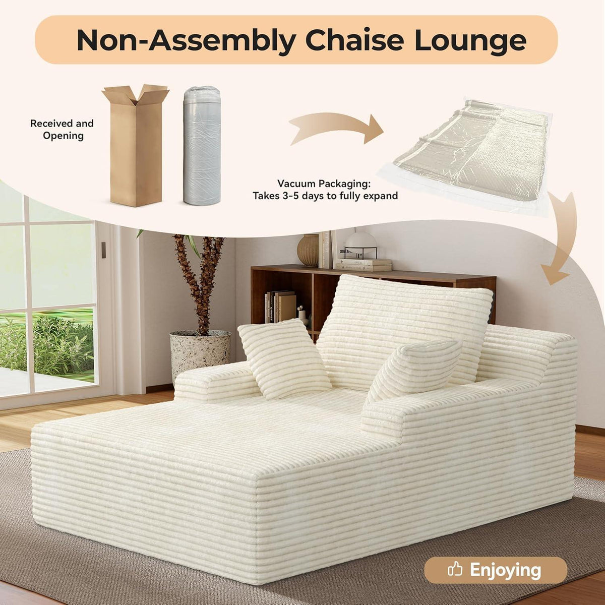 Modernes Cord Sofa mit Schlaffunktion – Beige, 172x130x71cm