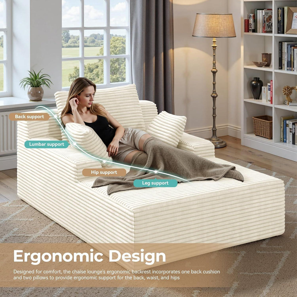Modernes Cord Sofa mit Schlaffunktion – Beige, 172x130x71cm