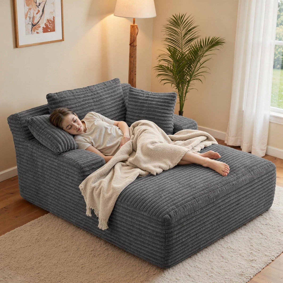 Modernes Cord Sofa mit Schlaffunktion – Grau, Boneless Couch
