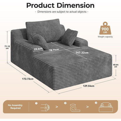 Modernes Cord Sofa mit Schlaffunktion – Grau, Boneless Couch