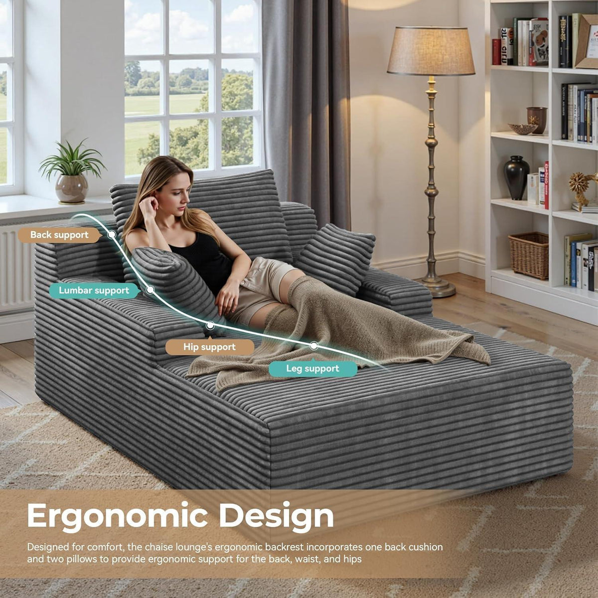 Modernes Cord Sofa mit Schlaffunktion – Grau, Boneless Couch