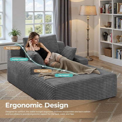 Modernes Cord Sofa mit Schlaffunktion – Grau, Boneless Couch