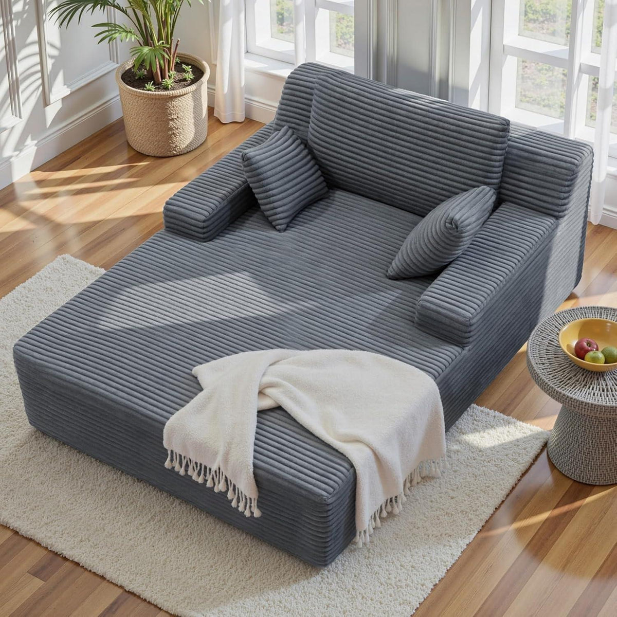 Modernes Cord Sofa mit Schlaffunktion – Grau, Boneless Couch