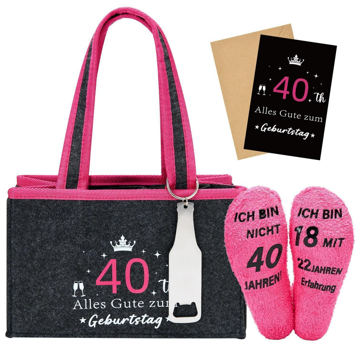 Geschenkset 40. Geburtstag: Socken & Tragetasche für Frauen