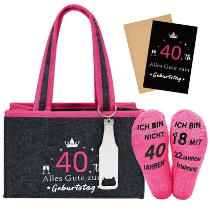 Geschenkset 40. Geburtstag: Socken & Tragetasche für Frauen