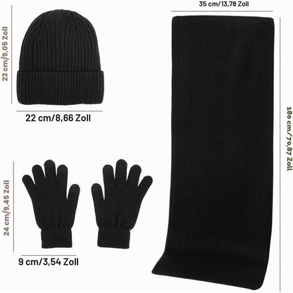 Herren Winter Set: Mütze, Schal & Touchscreen Handschuhe Schwarz