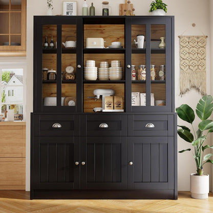 Hochschrank Wohnzimmer Schwarz 140x38.5x175cm – Vitrine & Schubladen