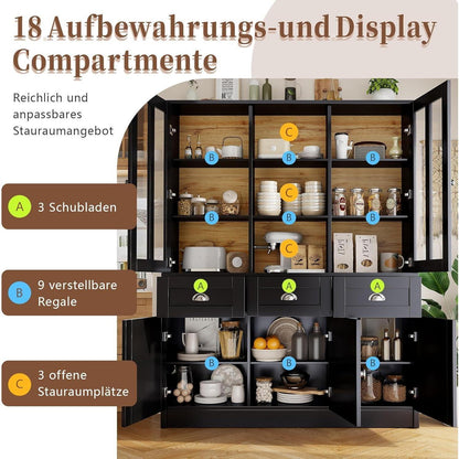 Hochschrank Wohnzimmer Schwarz 140x38.5x175cm – Vitrine & Schubladen