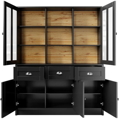 Hochschrank Wohnzimmer Schwarz 140x38.5x175cm – Vitrine & Schubladen