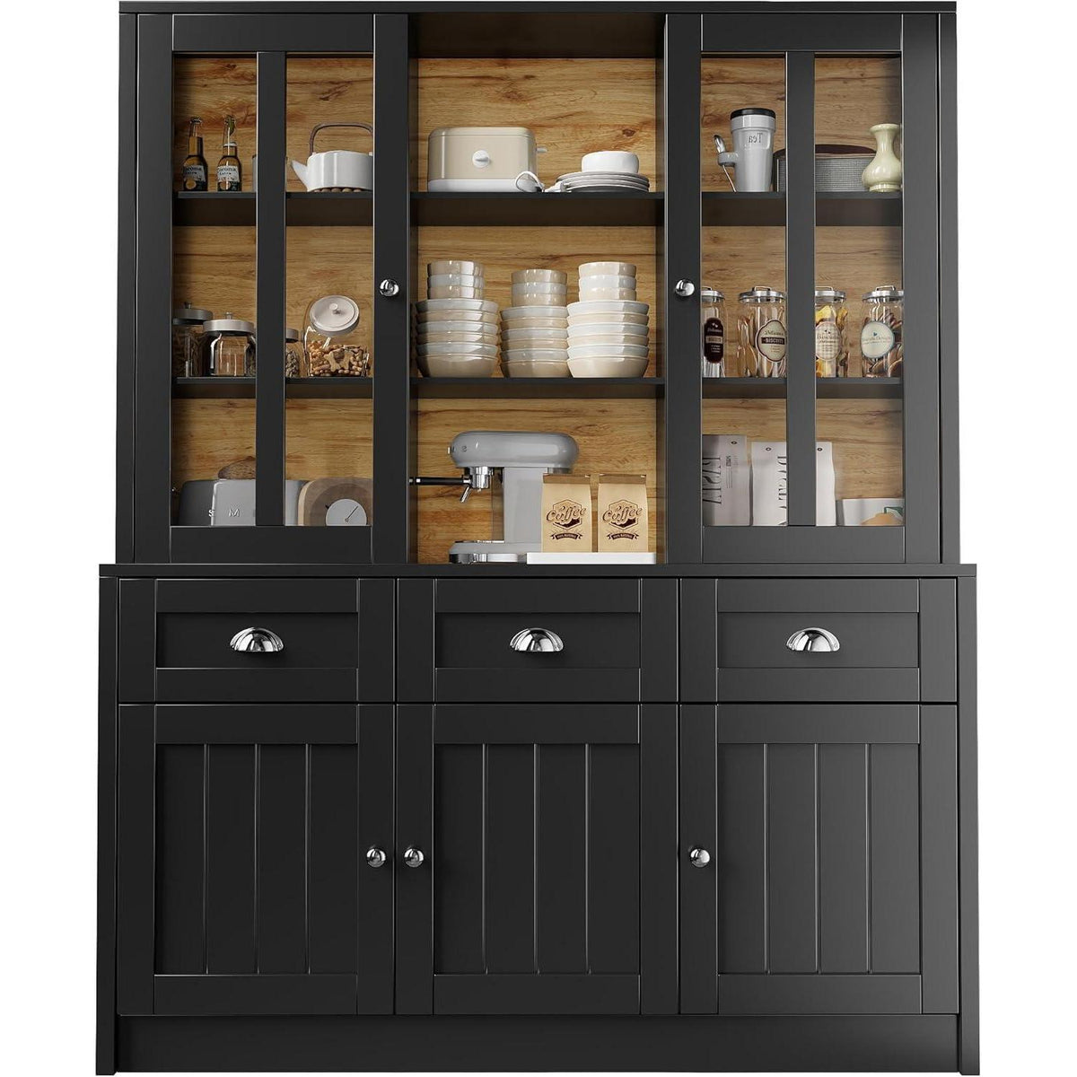 Hochschrank Wohnzimmer Schwarz 140x38.5x175cm – Vitrine & Schubladen