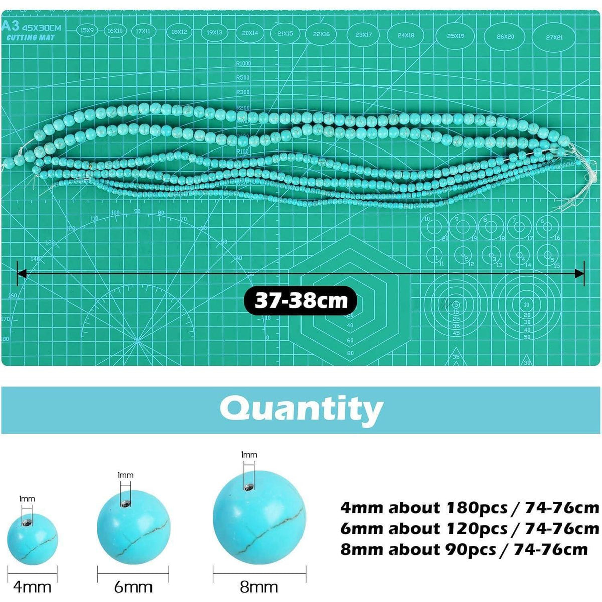 4mm Türkis Perlen - 180 Stück zum Schmuck Basteln