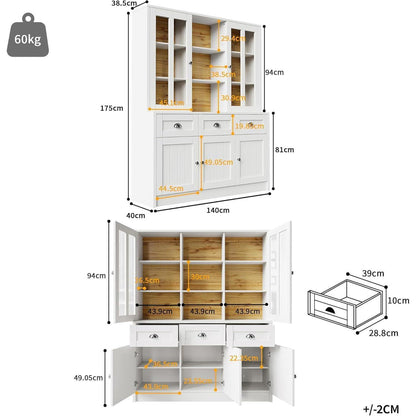 Hochschrank Weiß 140x38.5x175cm – Vitrine & Küchenschrank
