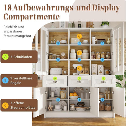 Hochschrank Weiß 140x38.5x175cm – Vitrine & Küchenschrank