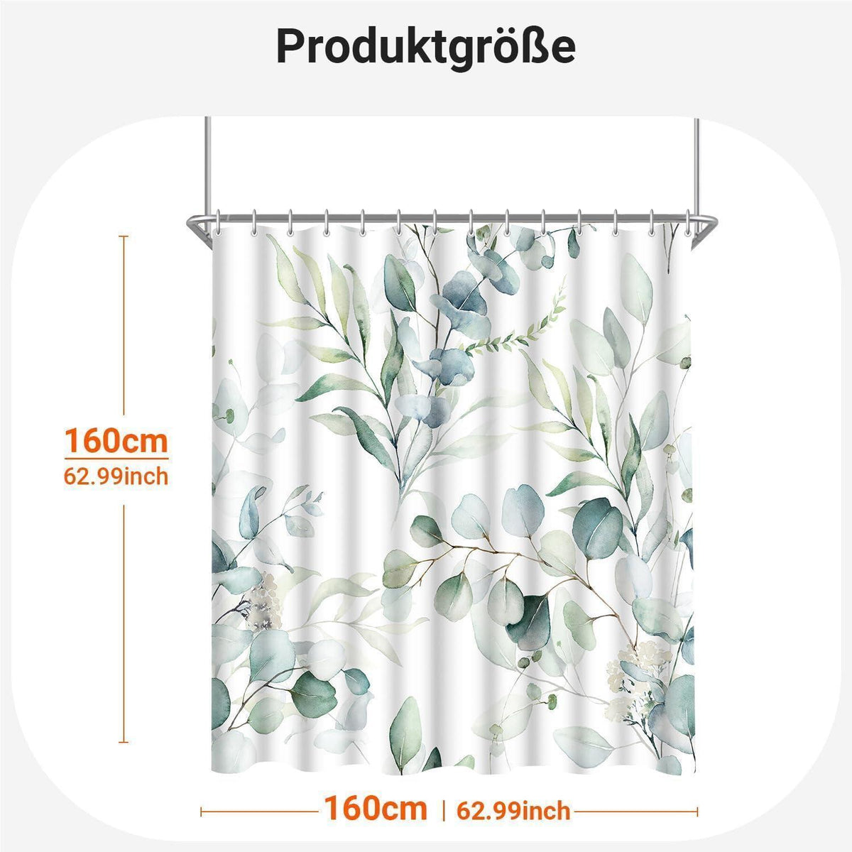 Duschvorhang Textil 160x160 cm Blatt, Wasserabweisend, Waschbar