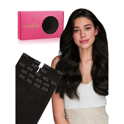 Echthaar Clip-in Extensions – Natürliches Schwarz, 55g, 25cm