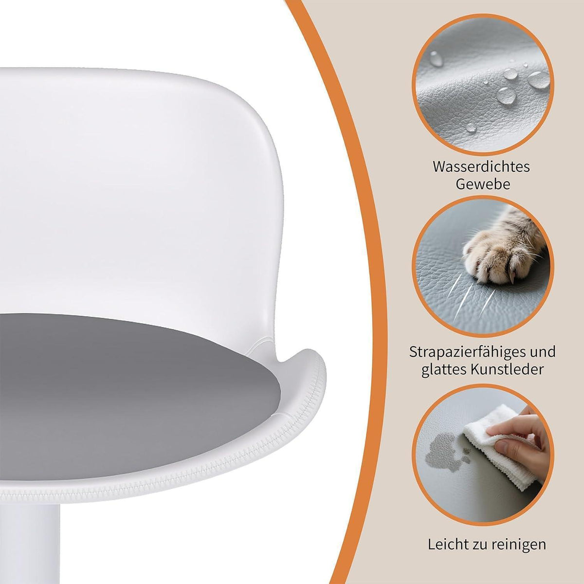 Höhenverstellbarer Barhocker 4er Set Weiß/Grau mit Fußstütze