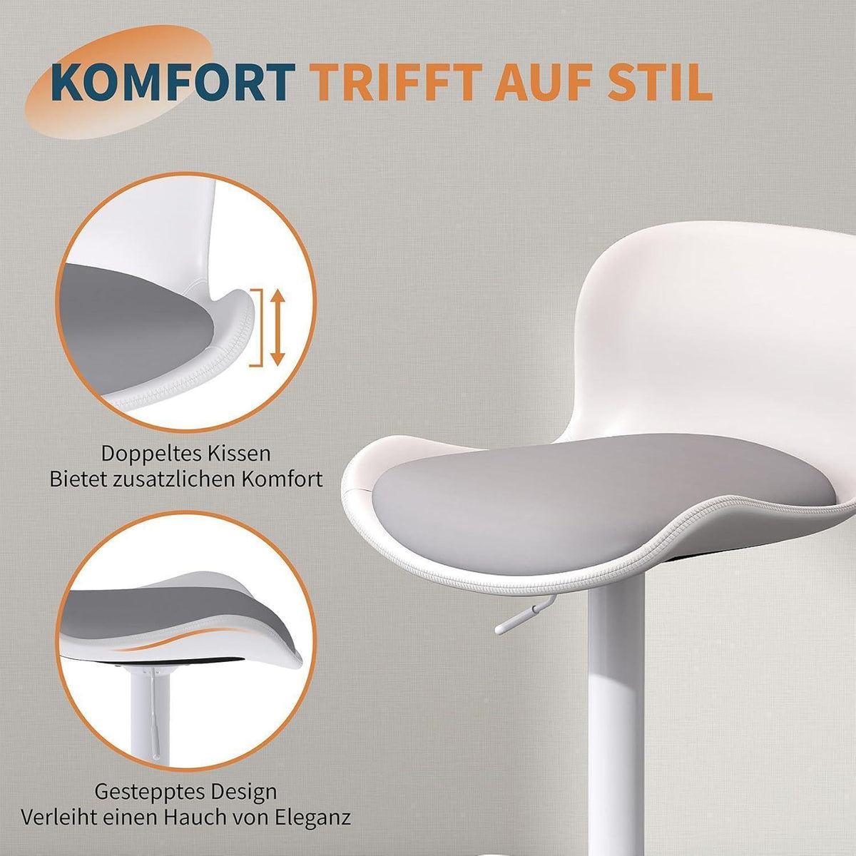 Höhenverstellbarer Barhocker 4er Set Weiß/Grau mit Fußstütze