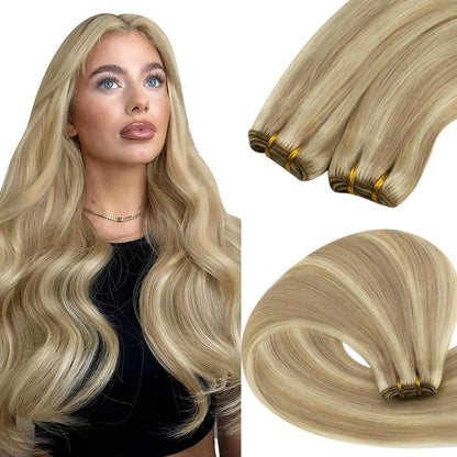 Echthaar Tressen Blond 60 cm – Goldblond Highlights