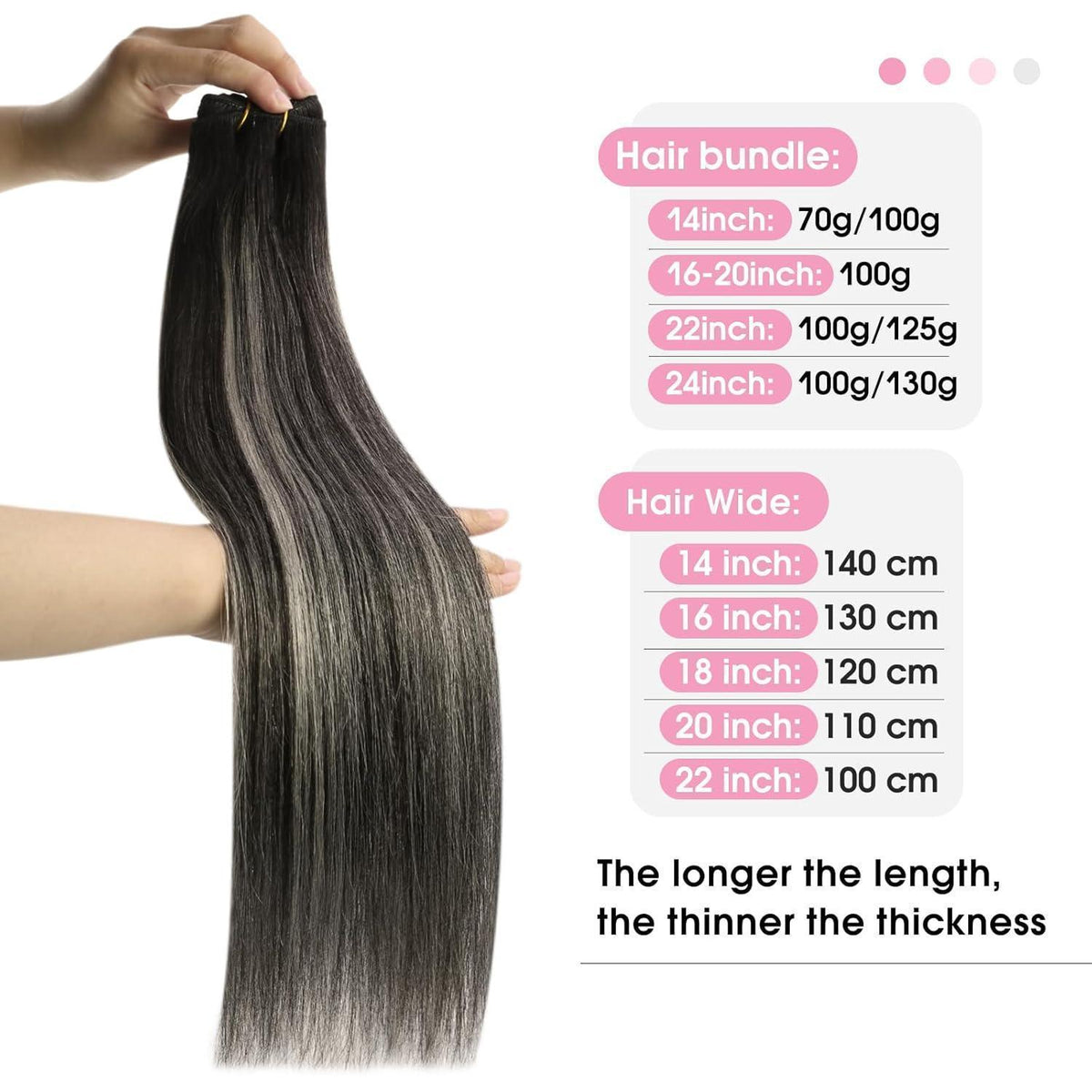 Echthaar Tressen Ombre Schwarz Silber 45cm Remy Weft