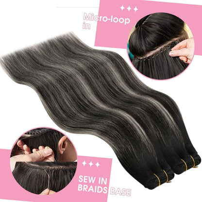 Echthaar Tressen Ombre Schwarz Silber 45cm Remy Weft