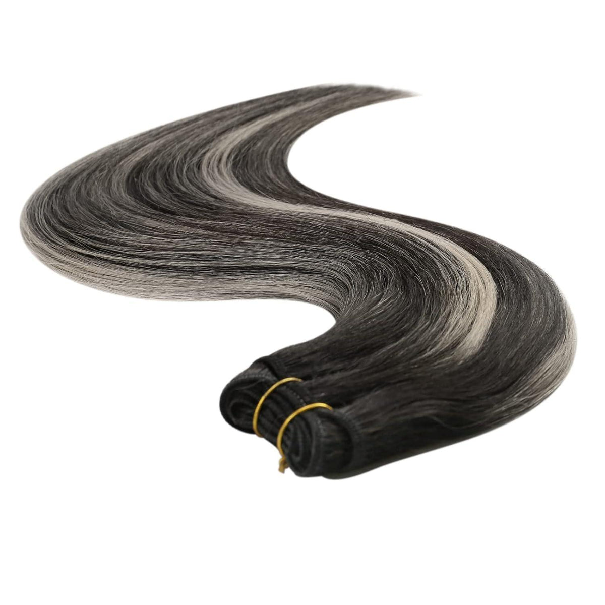 Echthaar Tressen Ombre Schwarz Silber 45cm Remy Weft