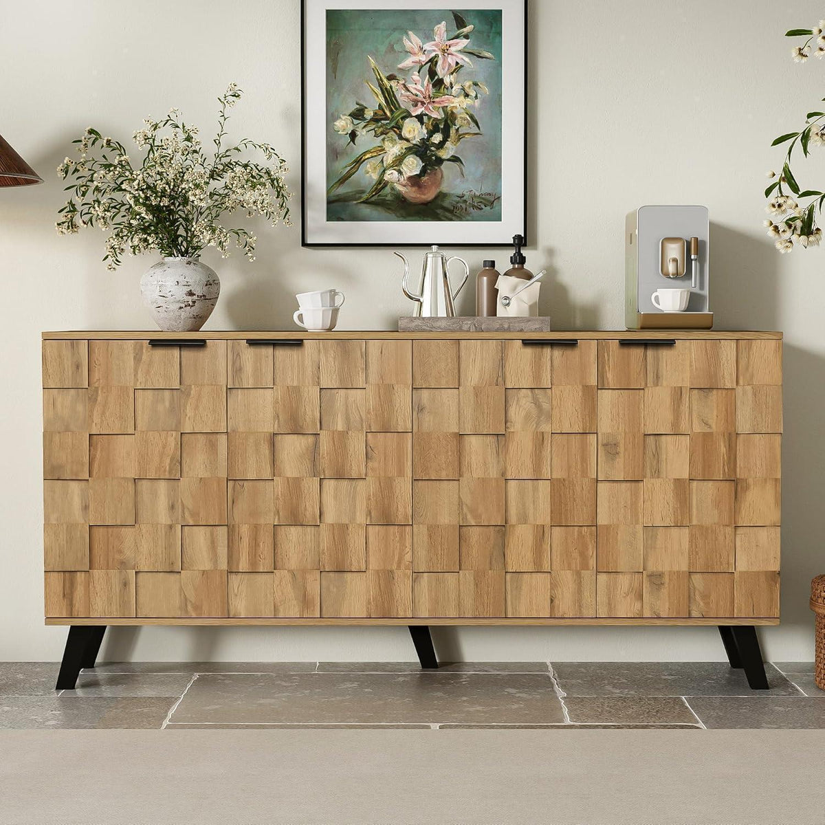 Modernes Sideboard Holz | Wohnzimmer Kommode mit 4 Türen