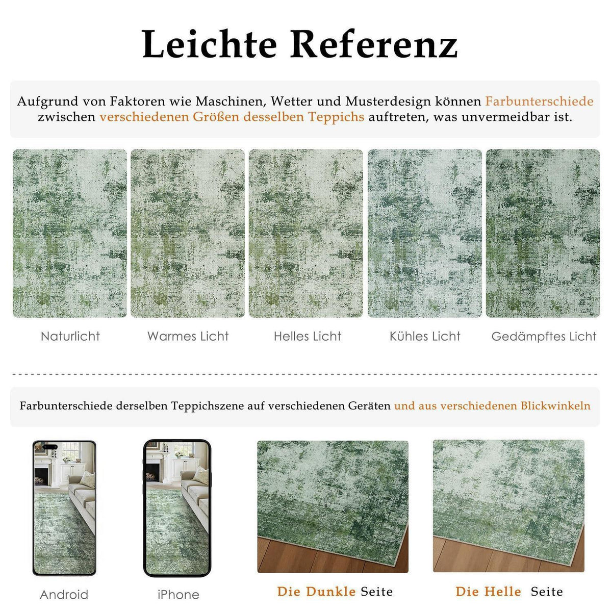Grüner Teppich 180x270cm – Waschbar & Rutschfest für Wohnzimmer