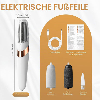 Elektrische Fußfeile Hornhautentferner - Pediküre Set mit 2 Schleifköpfen