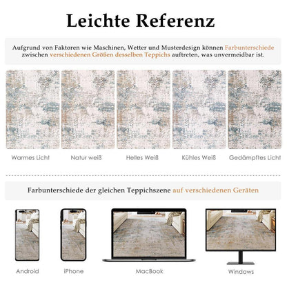 Beiger Blau Teppich 200x300cm – Waschbar & Rutschfest