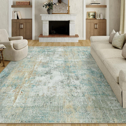 Blauer Gelber Teppich 240x300cm – Waschbar & Rutschfest