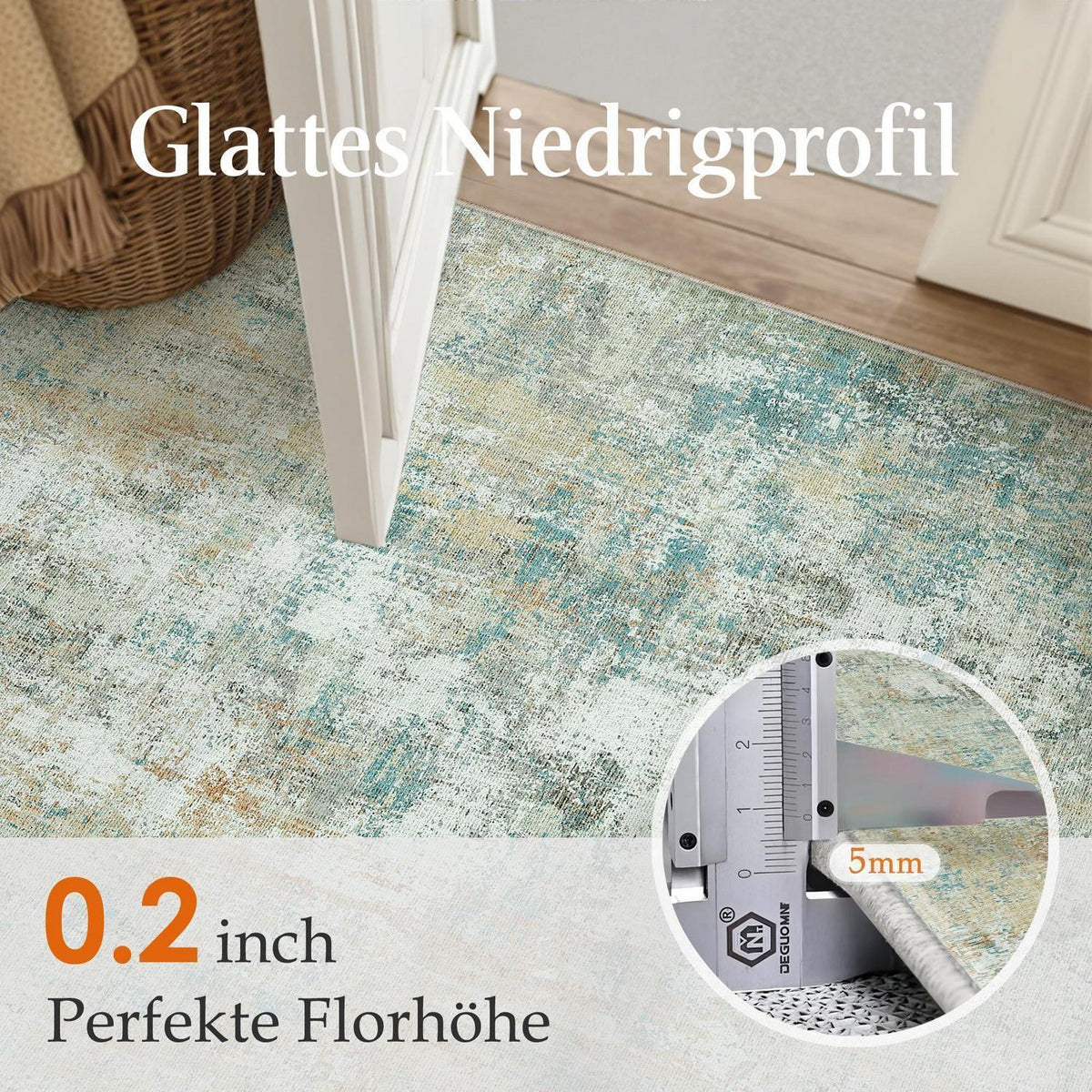 Blauer Gelber Teppich Wohnzimmer 180x270cm Waschbar & Rutschfest