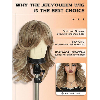 Welliges Pony Perücke Ash Blond – Synthetik, Mittel-Lang