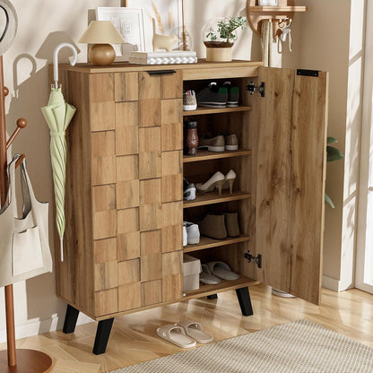 Schuhschrank Holz, Schmal & Hoch, 5 Fächer, Verstellbar