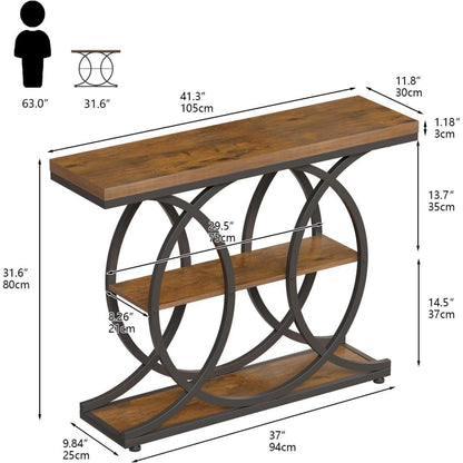 Industrieller Konsolentisch 105x30 – 3-Stöckig, Braun