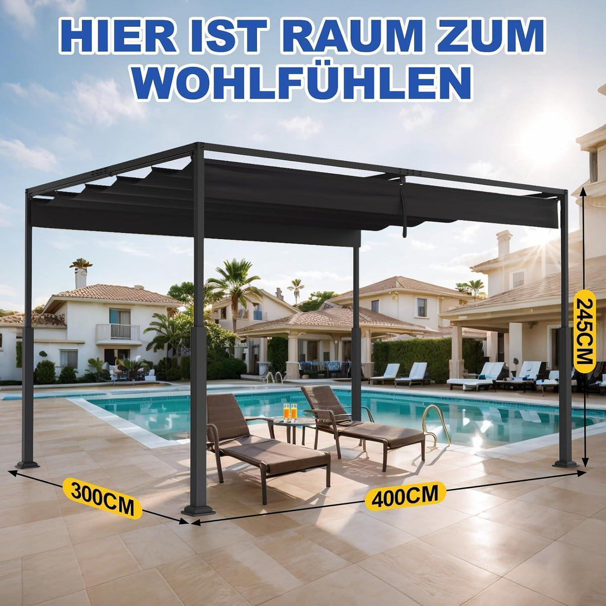 Verstellbare Pergola 3x4m – Terrassenüberdachung für Garten & Pool
