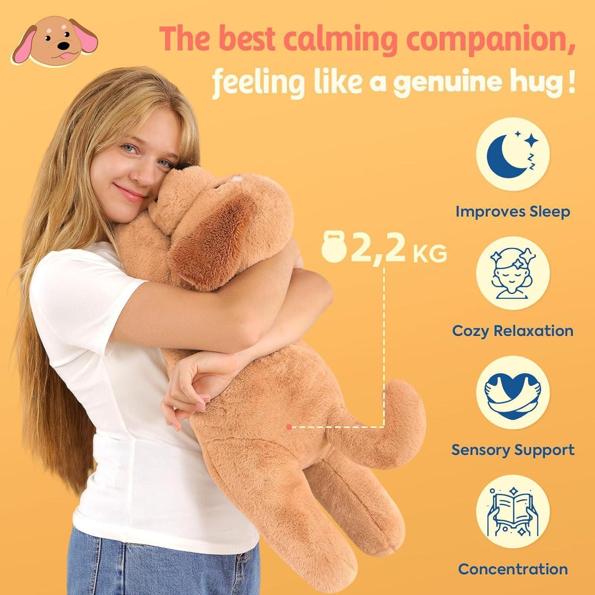 Gewichteter Kuscheltier Hund 65cm - Plüsch Kissen zum Kuscheln