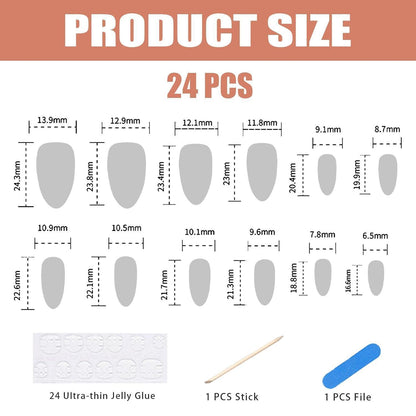24er Set Mandel-French Nails zum Aufkleben mit Zubehör